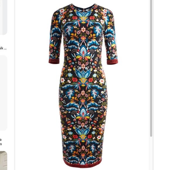 Alice + Olivia Santa Monica Delora Floral Crewneck Midi Dress - Size 6 - Picture 2 of 10